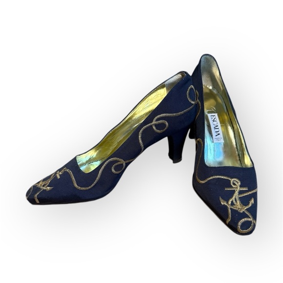 Escada Shoes - Vintage Escada Margaretha Ley- Canvas Heels Size 8 1/2- Made in Italy